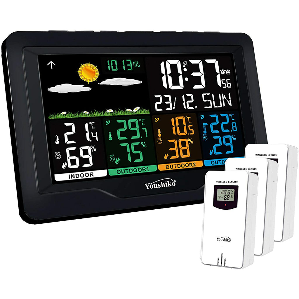 Youshiko YC9443 with 3 Outdoor Wireless Sensors Weather Station, Radio Controlled  (Official UK Version)