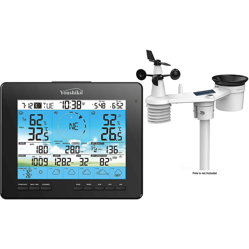 Youshiko YC9475 Official  UK version , 6-Day Forecast WI-FI weather station 7-in-1 with Solar Panel