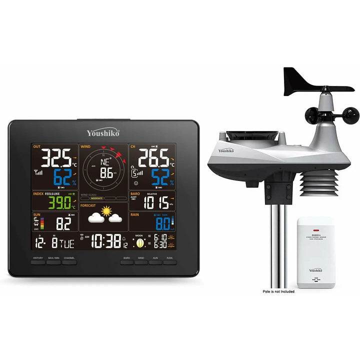 Youshiko YC9392 professional 7-in-1 Wi-Fi weather station with solar panel