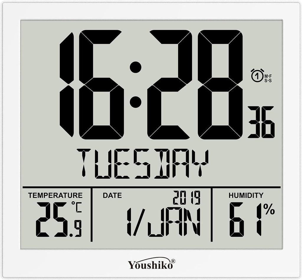 Radio Controlled Wall Clock (Offical UK & Ireland Version) Silent LCD Auto Set Up with Day Date Month
