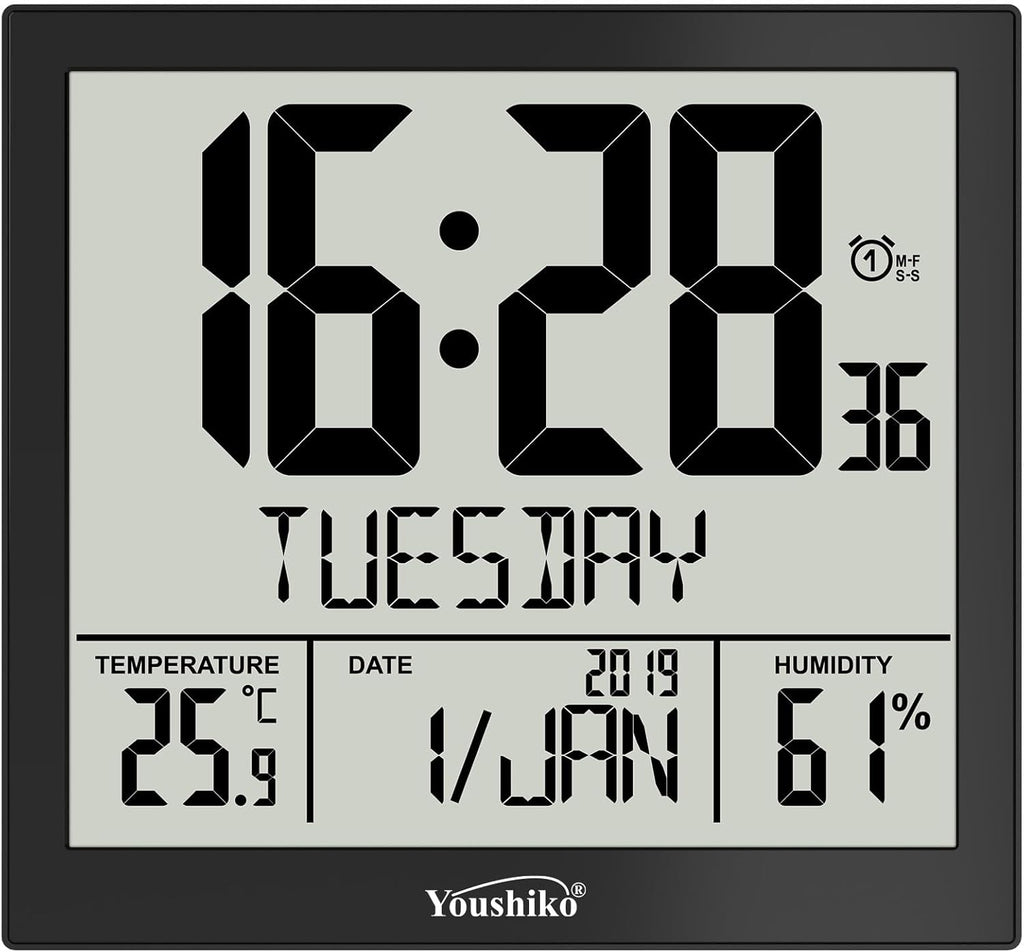 Radio Controlled Wall Clock (Offical UK & Ireland Version) Silent LCD Auto Set Up with Day Date Month