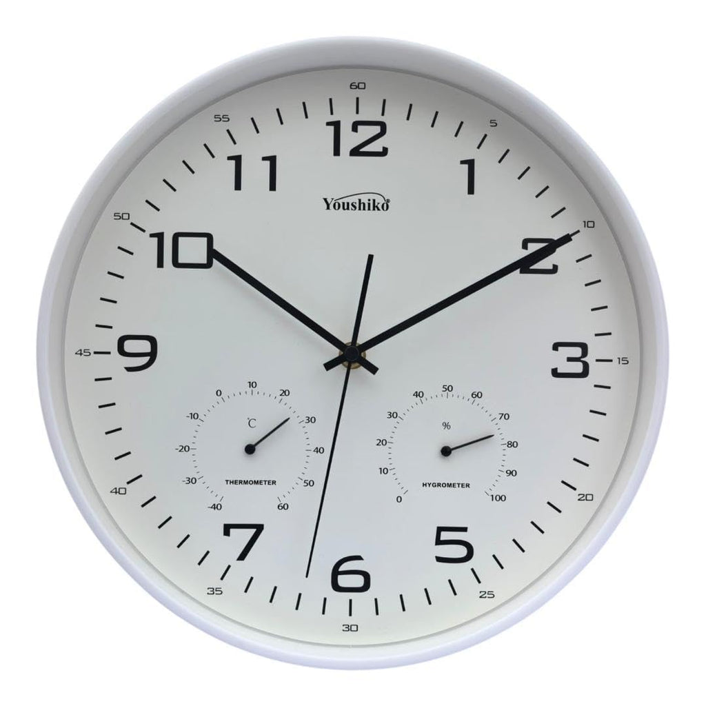 Large Wall Clock with Temprature & Humidity, 12'' Non Ticking Silent Sweeping Seconds, Home/Kitchen/Office/School Clock, Easy to Read
