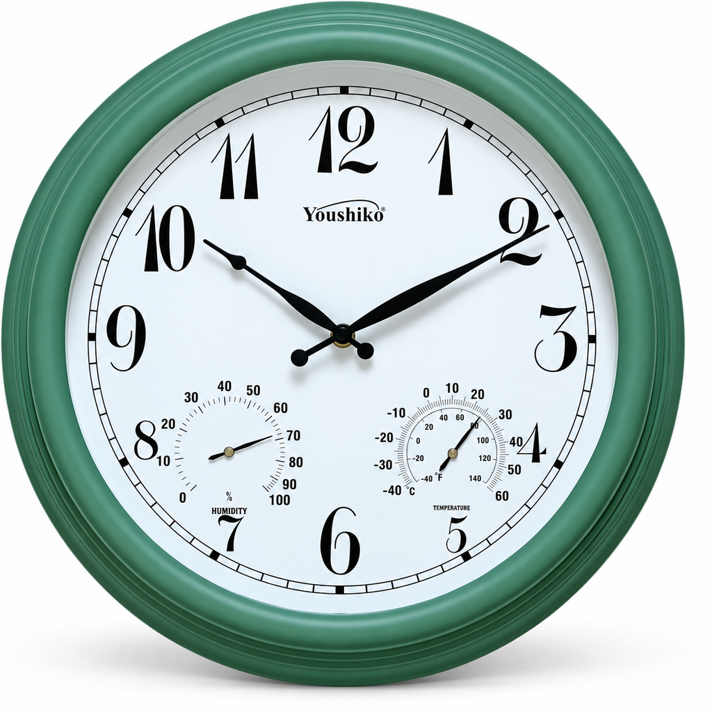Outdoor Clock Vintage Waterproof Garden Clocks with Thermometer /  Hygrometer Silent Non-Ticking Weatherproof Clock, Decor Clock for Patio, Pool Fence 38cm Youshiko