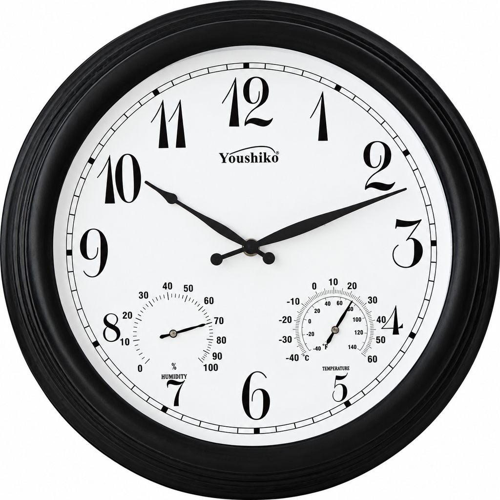 Outdoor Clock Vintage Waterproof Garden Clocks with Thermometer /  Hygrometer Silent Non-Ticking Weatherproof Clock, Decor Clock for Patio, Pool Fence 38cm Youshiko