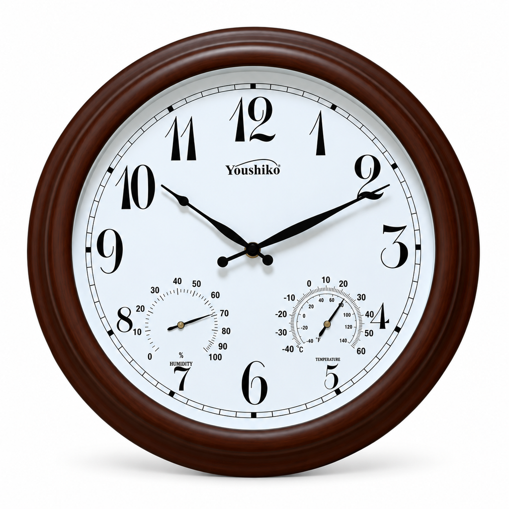 Outdoor Clock Vintage Waterproof Garden Clocks with Thermometer /  Hygrometer Silent Non-Ticking Weatherproof Clock, Decor Clock for Patio, Pool Fence 38cm Youshiko