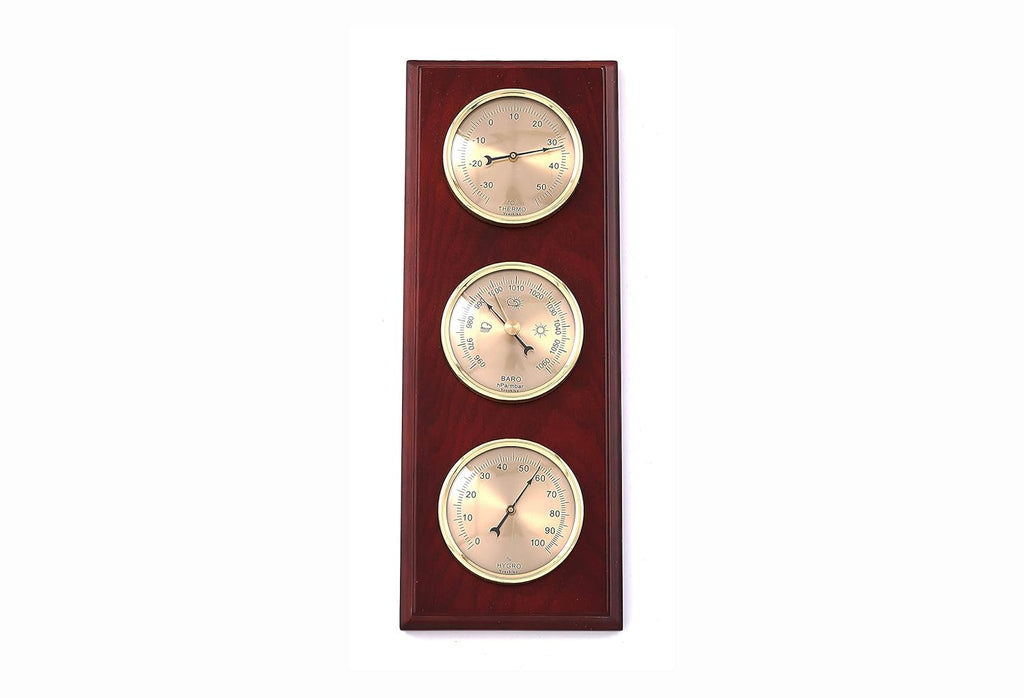 3 in 1 Weather Station for Indoor and Outdoor Use, Barometer Thermometer Hygrometer, Wood Frame Size: 30 x 10 cm)