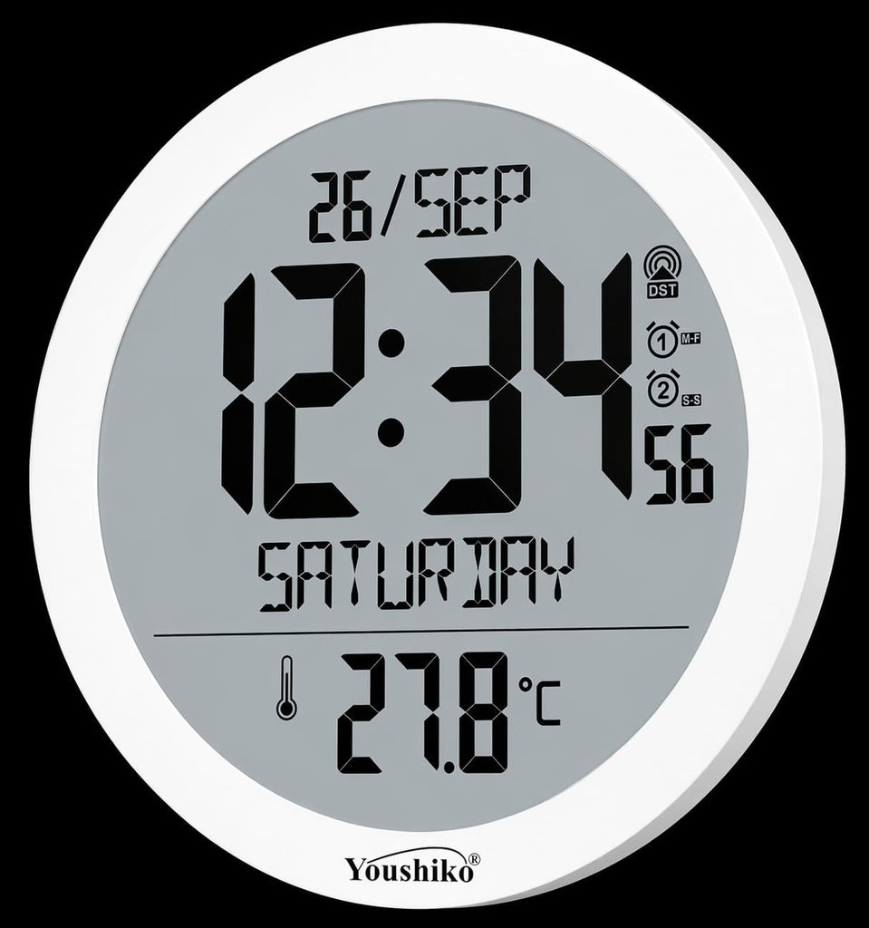 Youshiko Jumbo Large Radio Controlled Wall Clock (UK & Ireland Version/Premium Quality/Clear Display), Large Round, Temperature display (Copy)