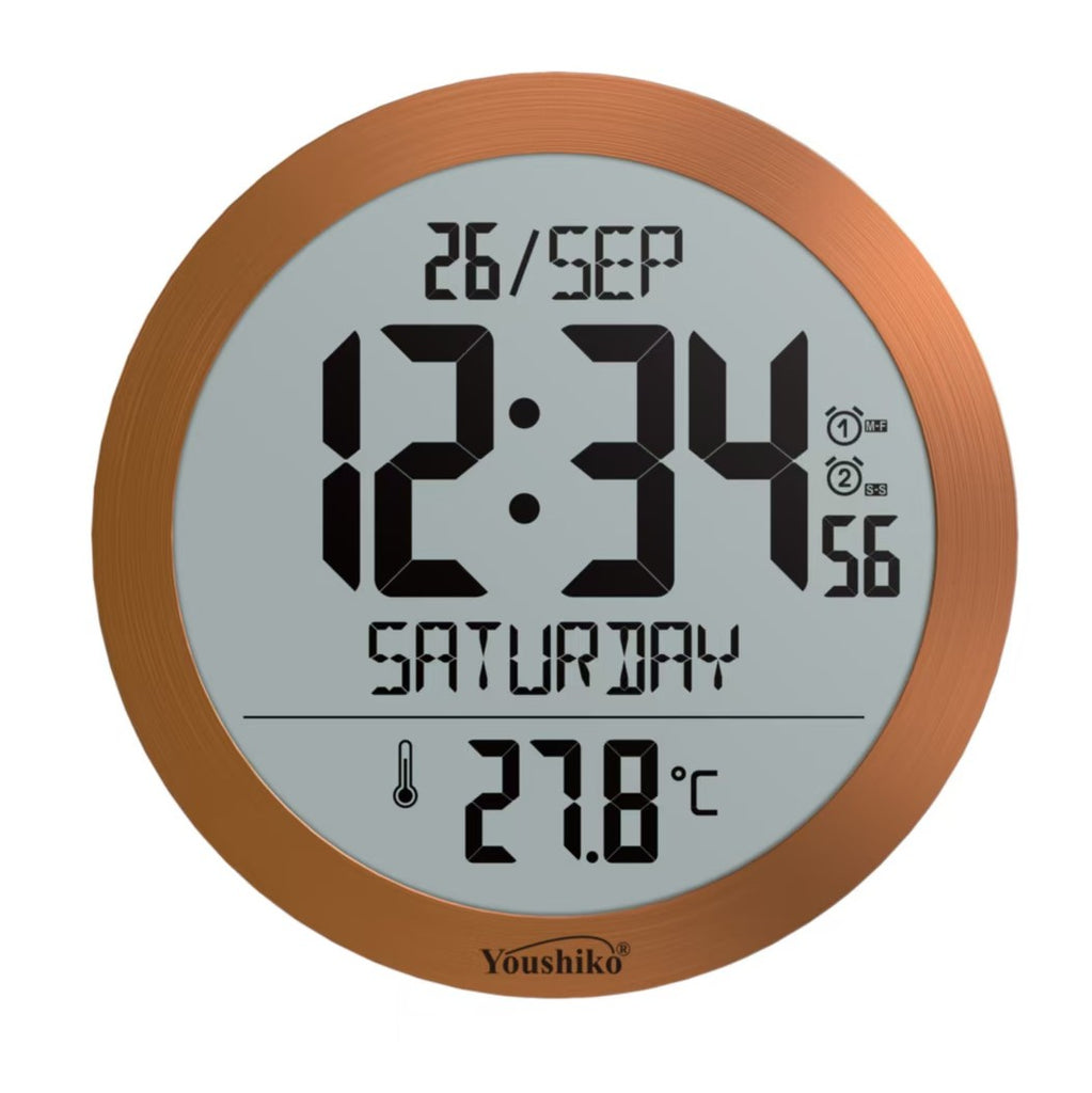 Youshiko Jumbo Large Radio Controlled Wall Clock (UK & Ireland Version/Premium Quality/Clear Display), Large Round, Temperature display Youshiko