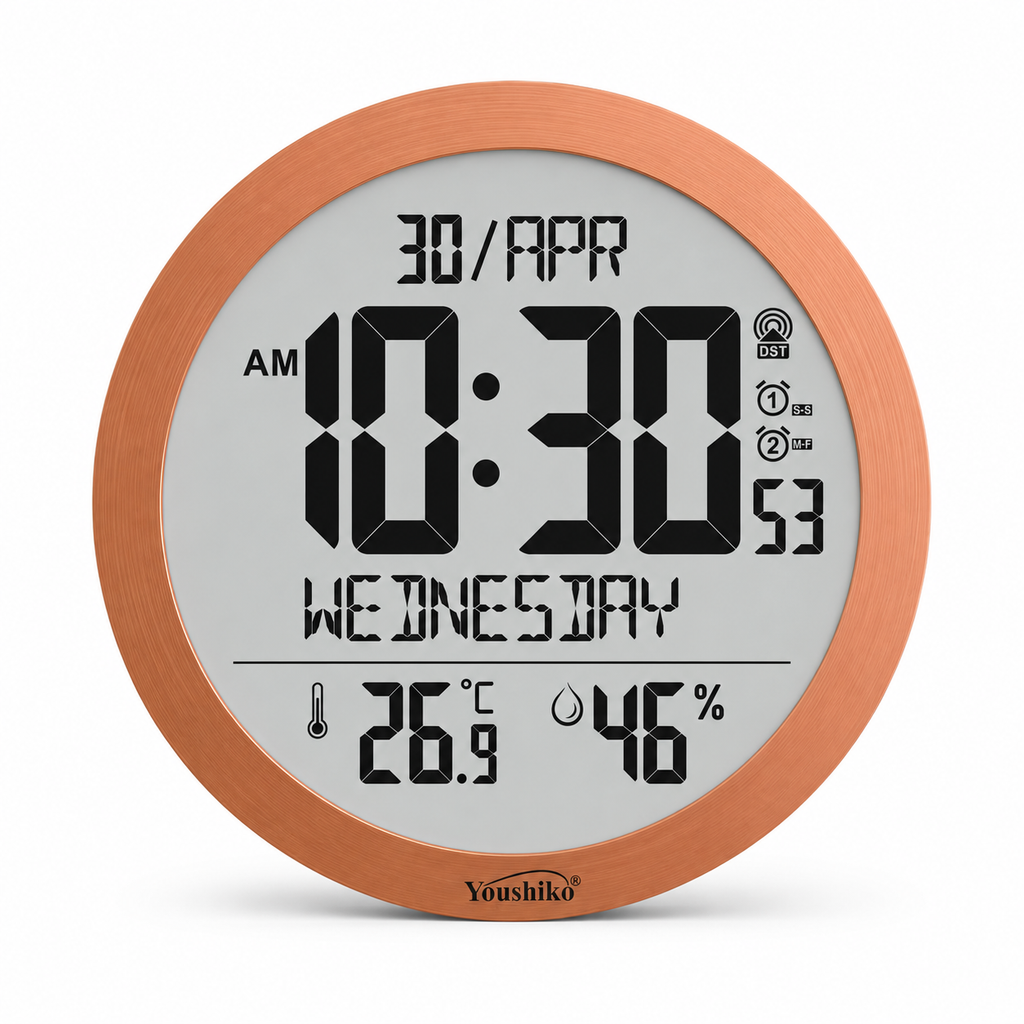 Youshiko  Radio Controlled Wall Clock (UK & Ireland Version/Premium Quality/Clear Display), 30cm Round, Temperature Humidity displayJumbo XL (Copy)