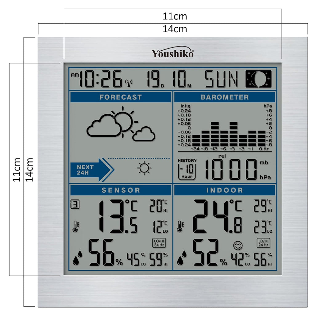 Youshiko Weather Station YC9337 with Radio Controlled Clock Indoor Out