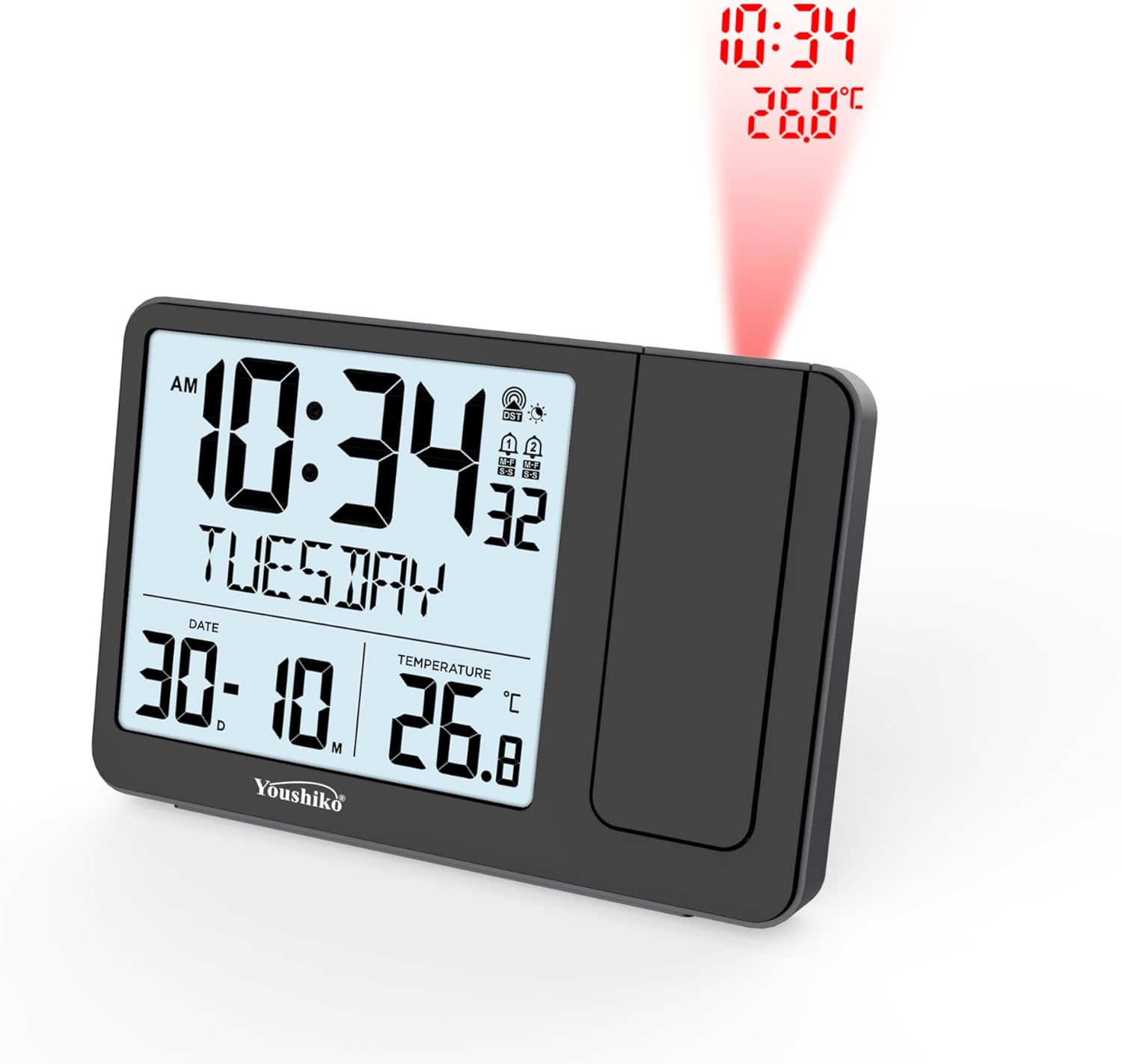 Youshiko Radio Control Projection Alarm Clock, Bedroom Projector Clock