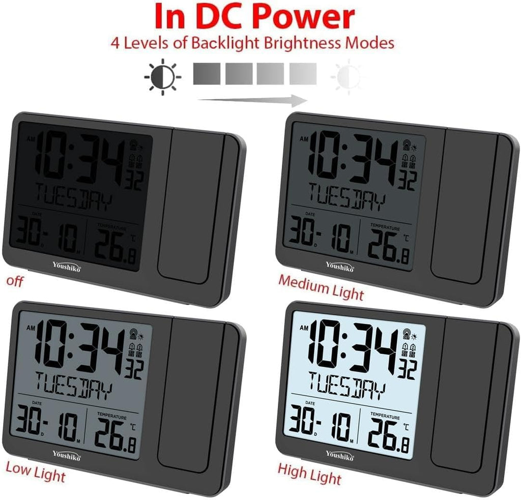 Youshiko Radio Control Projection Alarm Clock, Bedroom Projector Clock