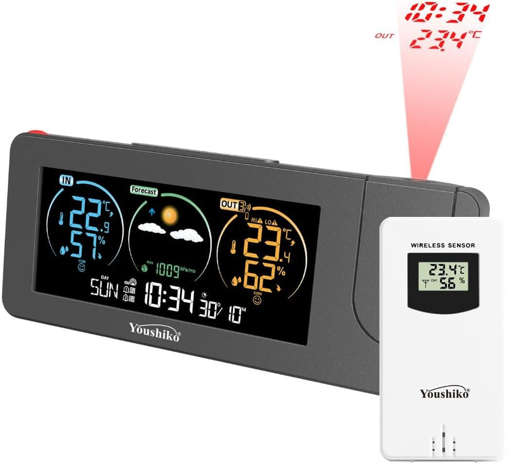 Youshiko Radio Control Projection Alarm Clock  Weather Station