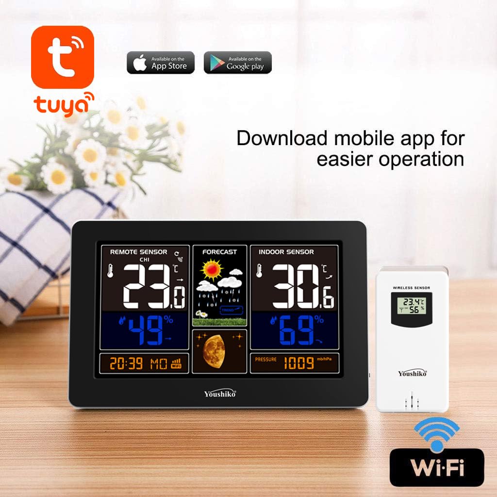 Youshiko WIFI Weather Station Wireless indoor Outdoor Temperature Ther