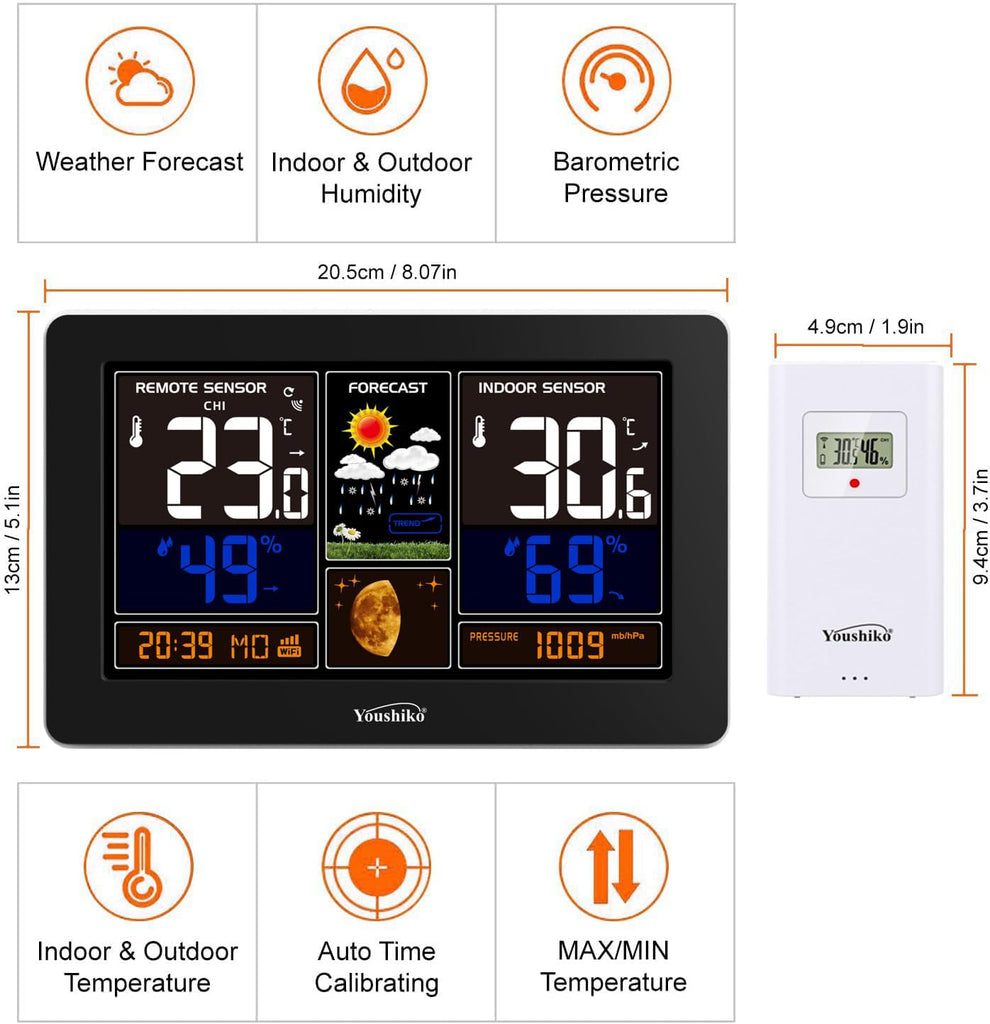 Youshiko WIFI Weather Station , 5 days weather forcaset, Wireless Outd