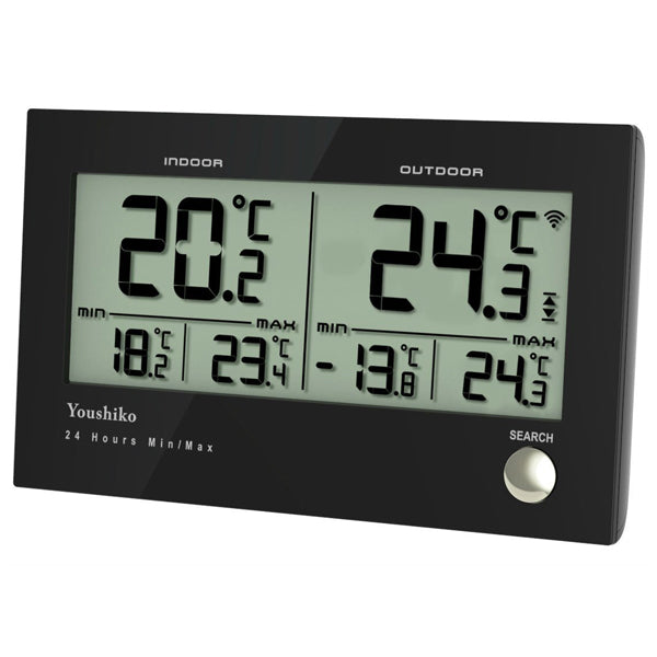 Youshiko  Twin Wireless Indoor Outdoor Thermometer / Temperature Monitor Meter with Wireless sensor & Maximum and Minimum ( 24 Hour Auto Reset )
