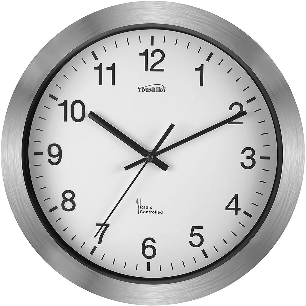 Youshiko Radio Controlled Wall Clock (Official UK & Ireland Version), Premium Quality, Silver Bold Classic Design, Aluminum Case 30cm,