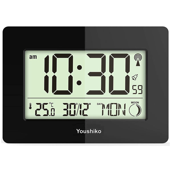 Radio Controlled LCD Wall Mountable and Desk Clock ( Black  )
