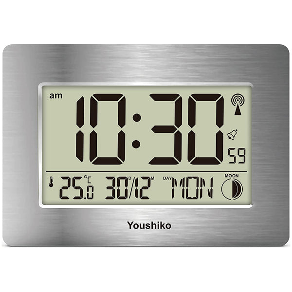 Radio Controlled LCD Wall Mountable and Desk Clock ( Silver )