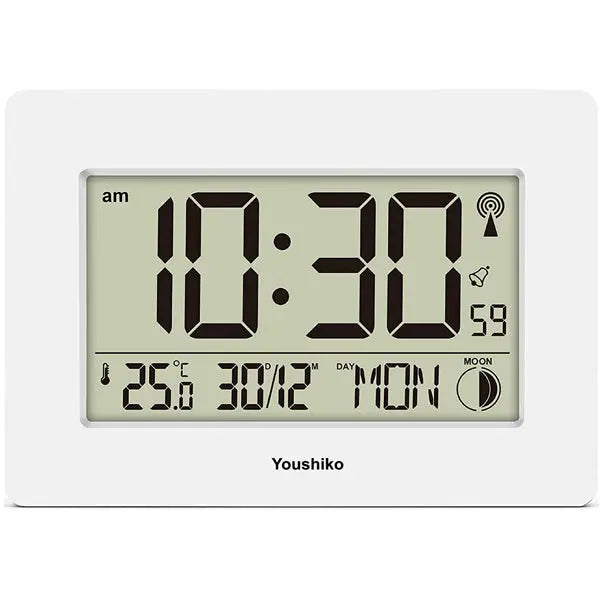 Controlable Clock Radio Controlled Wall Clock UK White - Auto Time Setting LCD Display ...