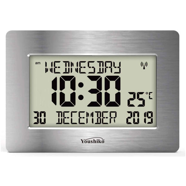 Radio Controlled Silent Large LCD Wall Clock (Offical UK Version) Auto Set Up with Day Date Month Helpful for DEMENTIA & ALZHEIMER SUFFERERS