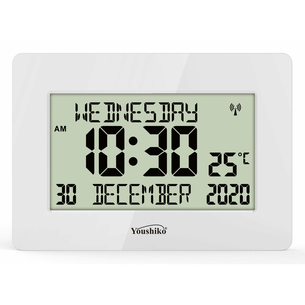 Radio Controlled Silent Large LCD Wall Clock ( Official UK Version) Auto Set Up with Day Date Month Helpful for DEMENTIA & ALZHEIMER SUFFERERS