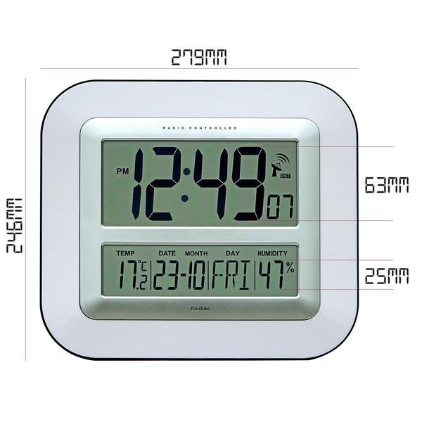 Jumbo LCD Radio Controlled Wall Clock with Temperature and Humidity di