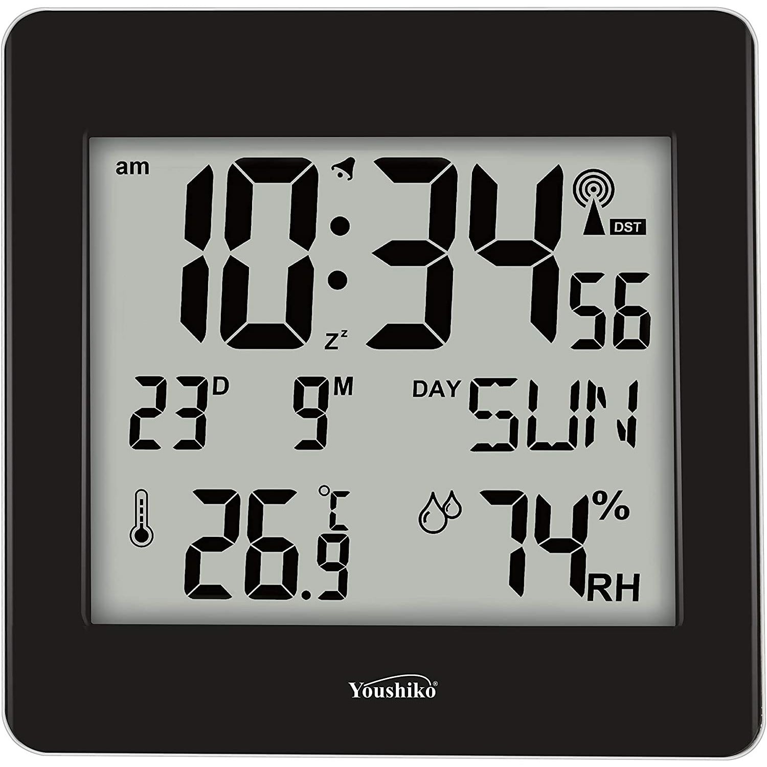 Large Jumbo LCD Radio Controlled Wall Clock with Temperature and Humid –  Youshiko