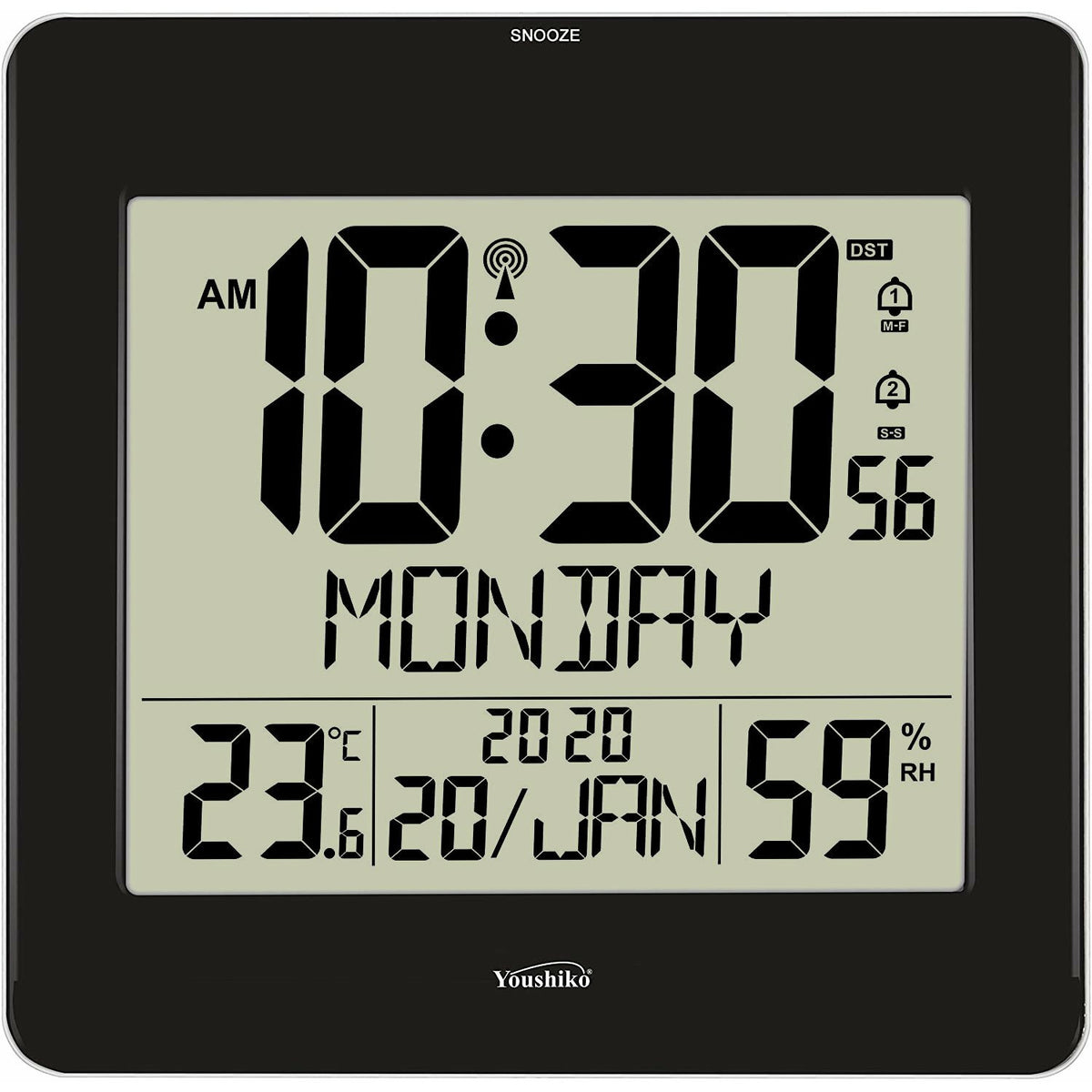 Large Jumbo LCD Radio Controlled Wall Clock with Temperature and Humid
