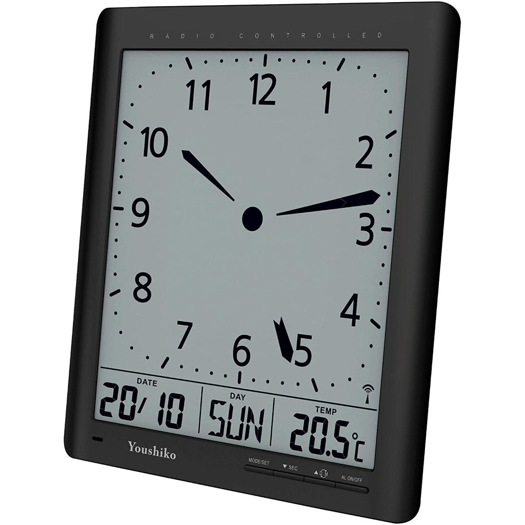 Radio Control Large LCD  Digital Analog  Style Wall Clock ( Black )
