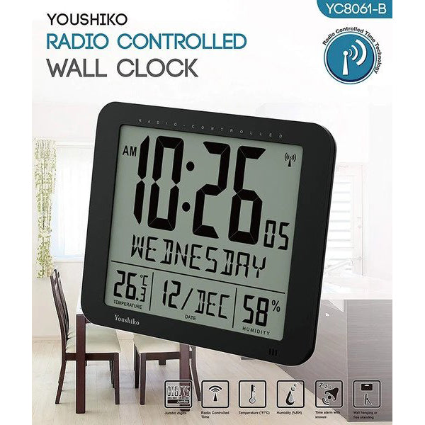 Large Radio Controlled Wall Clock with Large 3.27 inches Time digits –  Youshiko
