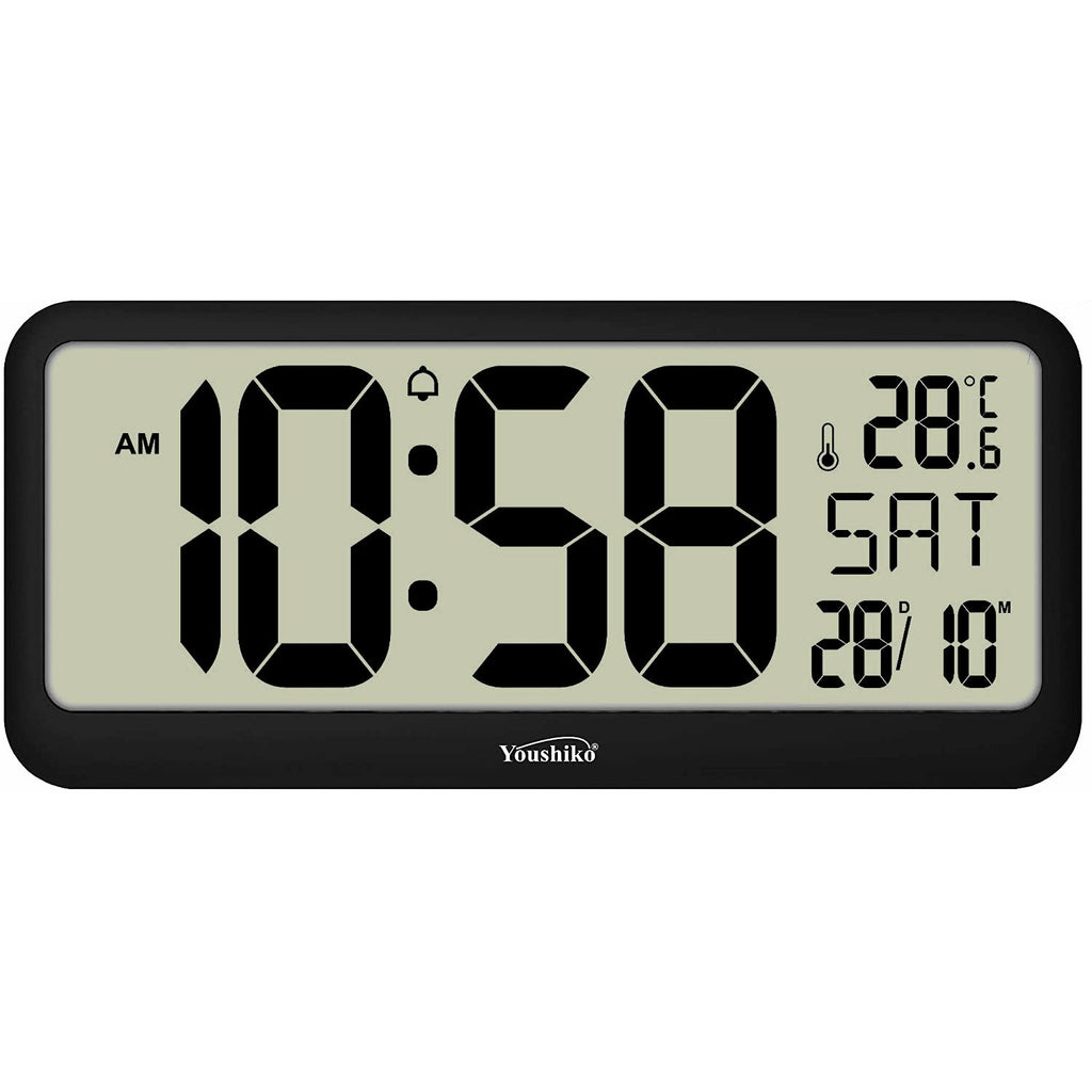 Youshiko Extra Large XL Jumbo Radio Controlled Digital Silent Wall Clock (Official UK Version) XXL Bold Time Digits (Clock Size: 37.5 x 16.5 x 2.5 cm)