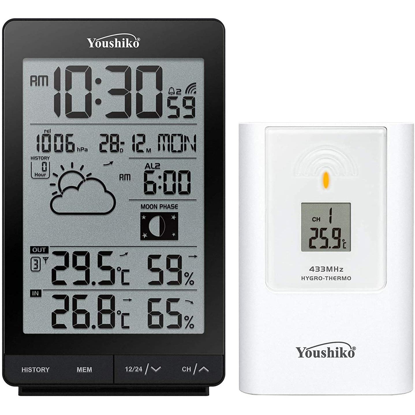 Youshiko YC9317 Wireless Temperature & Humidity 3 - Channel Sensor for  Weather Station