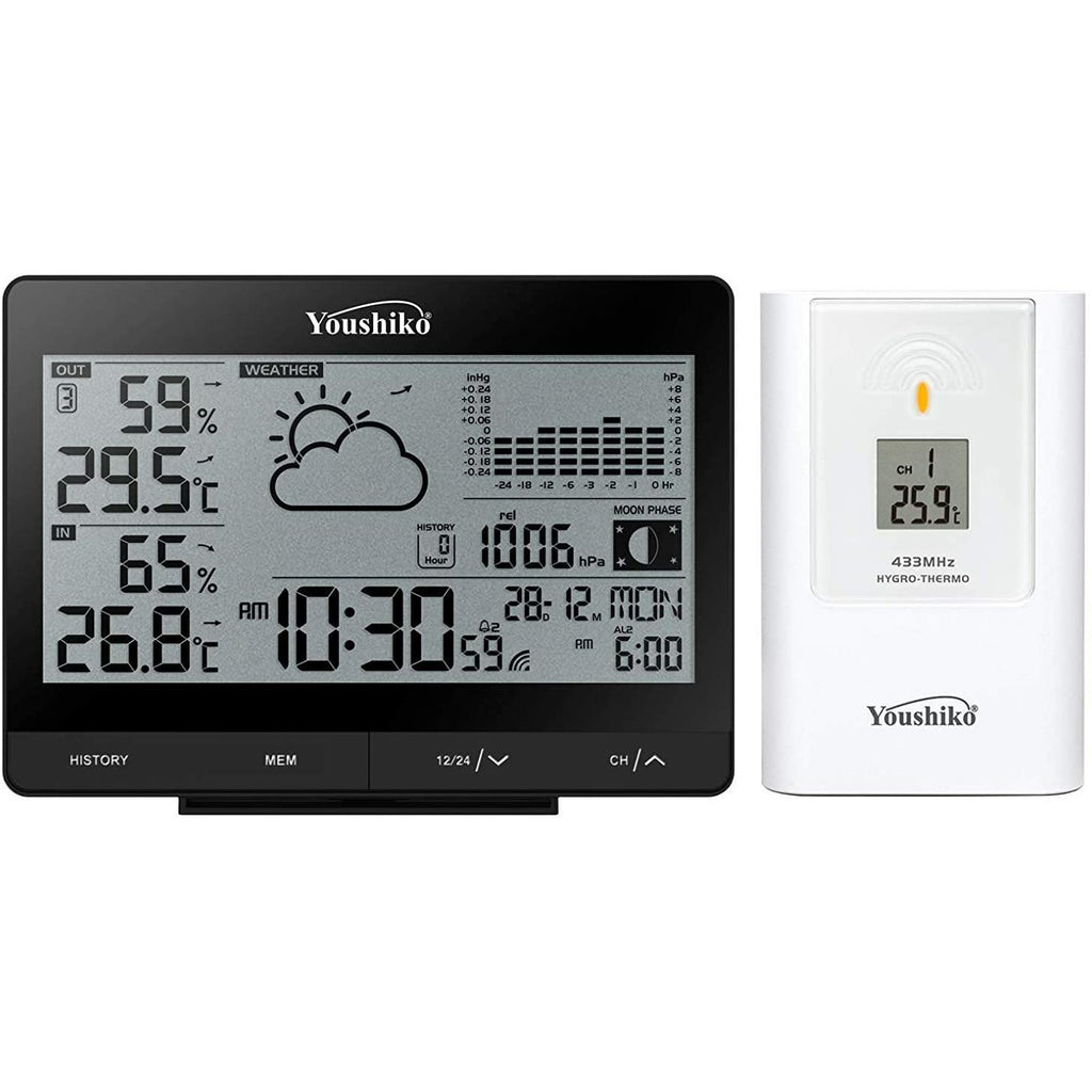 Youshiko Wireless Weather Station, (Official UK Version ) Radio Controlled Clock , Temperature  Humidity Barometric pressure