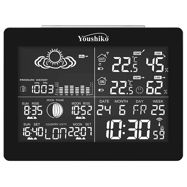 Youshiko YC9361 digital weather station with radio controlled clock (Official UK version)
