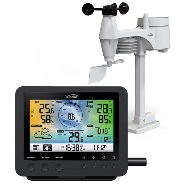 YOUSHIKO YC9387 ( W ) OFFICIAL UK VERSION WIFI INTERNET WUNDERGROUND & WEATHERCLOUD , PROFESSIONAL 5-IN-1 WEATHER STATION