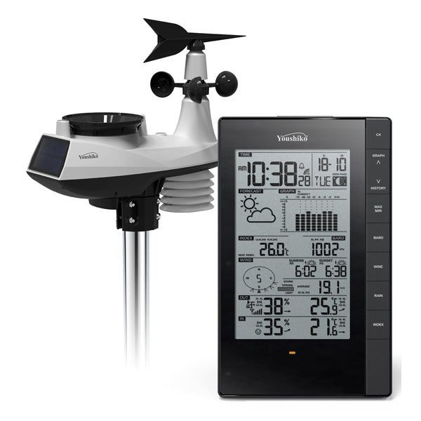 Youshiko YC9388 Weather station  ( Official UK Version), Download data in to PC , Professional 6-in-1 sensor ( PREMIUM QUALITY ), with Solar Panel