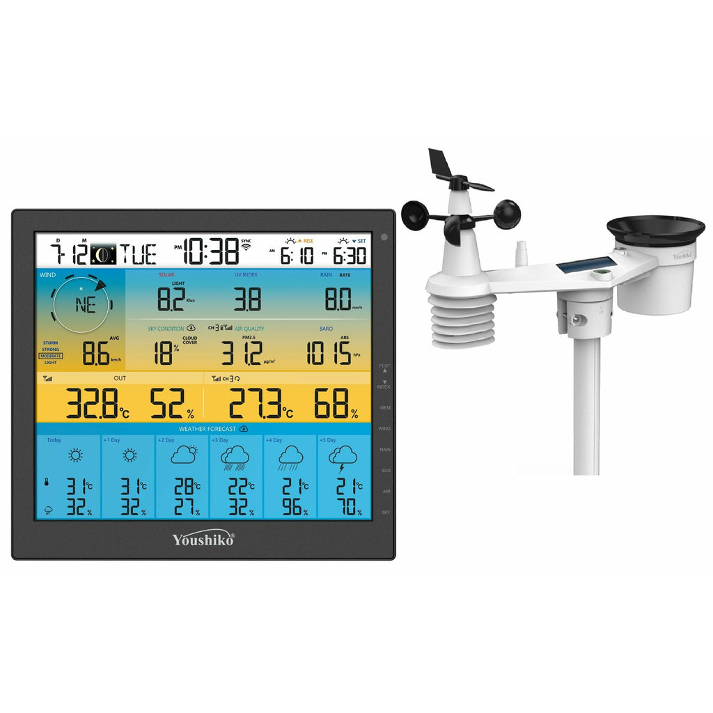 Youshiko YC9395 Official UK version , 6-Day Forecast WI-FI weather station  7-in-1 with Solar Panel