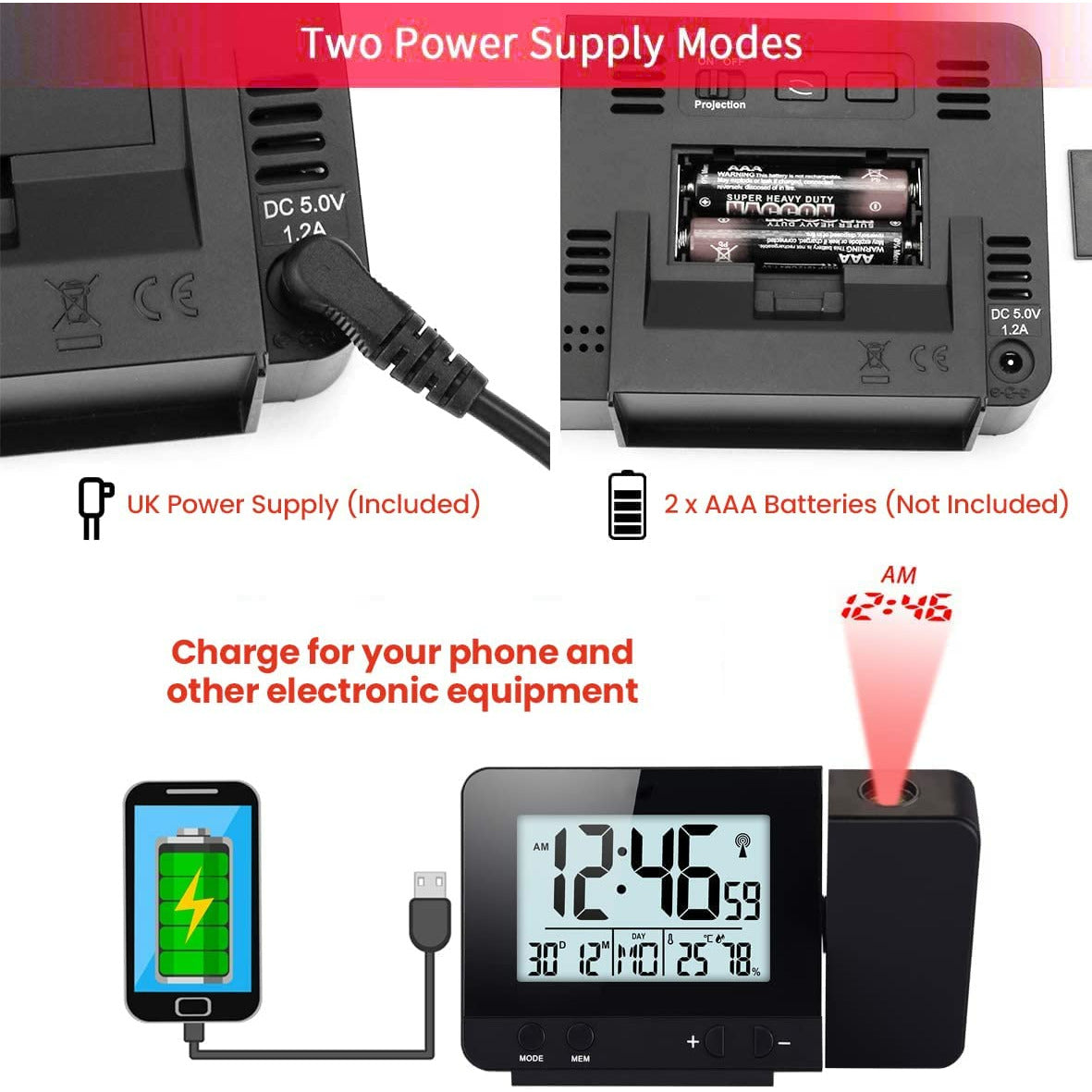 Youshiko Radio Control Projection Alarm Clock