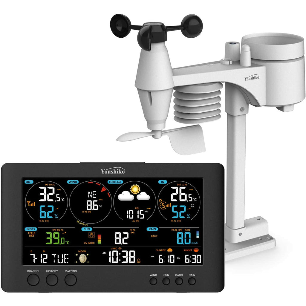 YOUSHIKO YC9471 OFFICIAL UK VERSION WIFI INTERNET WUNDERGROUND & WEATHERCLOUD , PROFESSIONAL 7-IN-1 WEATHER STATION