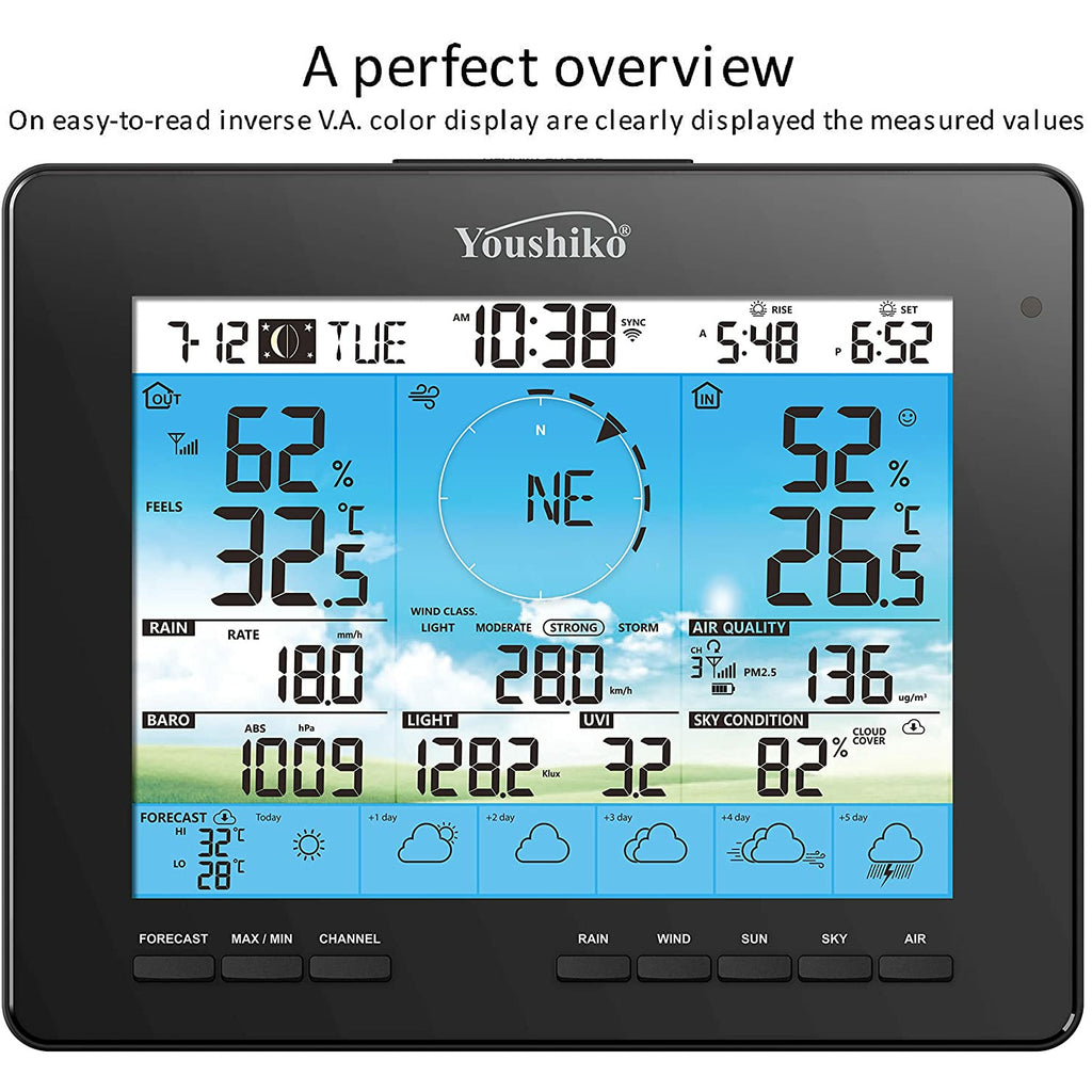 HD Display with Wi-Fi Forecast for 5-in-1 Weather Station